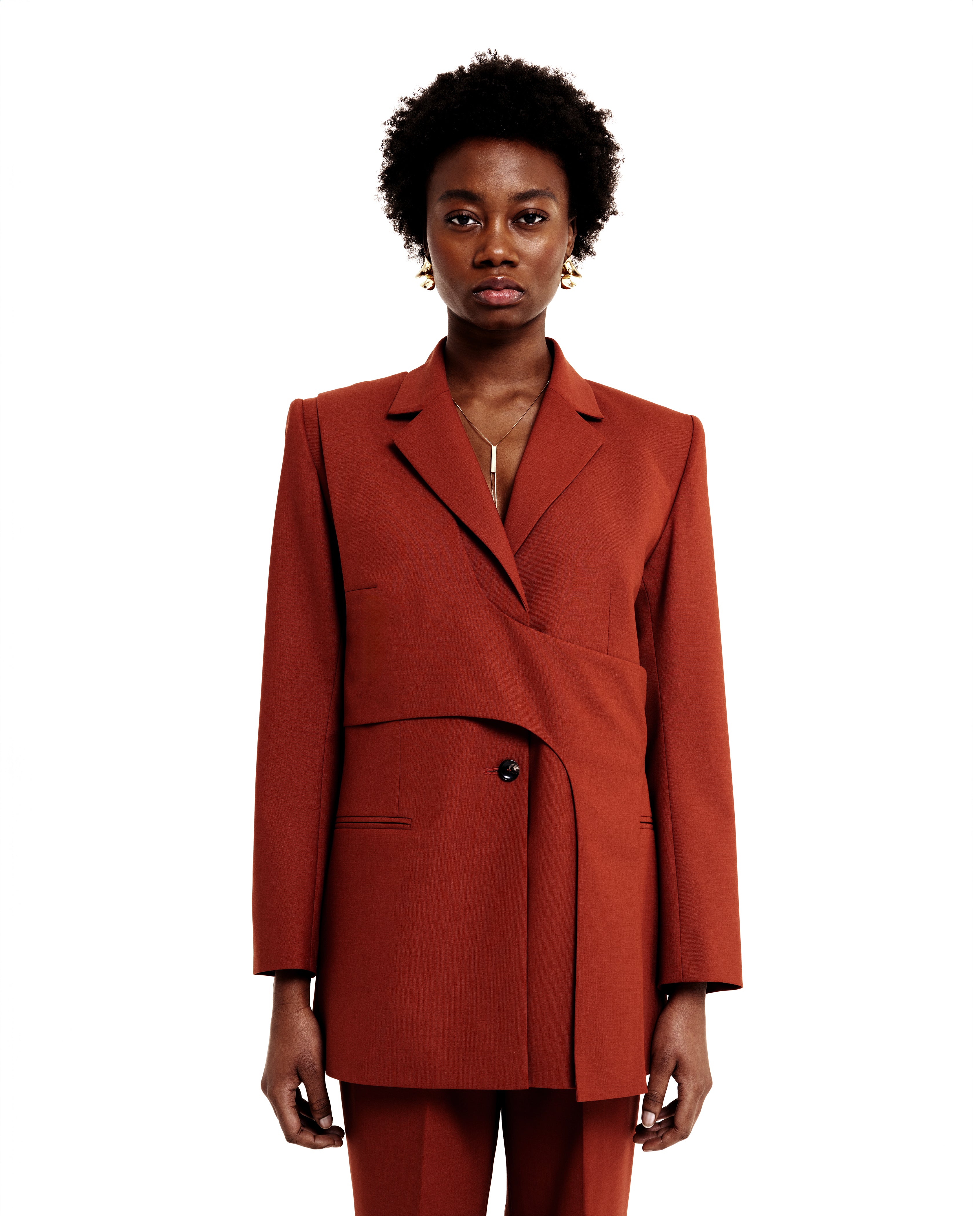 WOOL MODULAR BLAZER IN TERRACOTTA