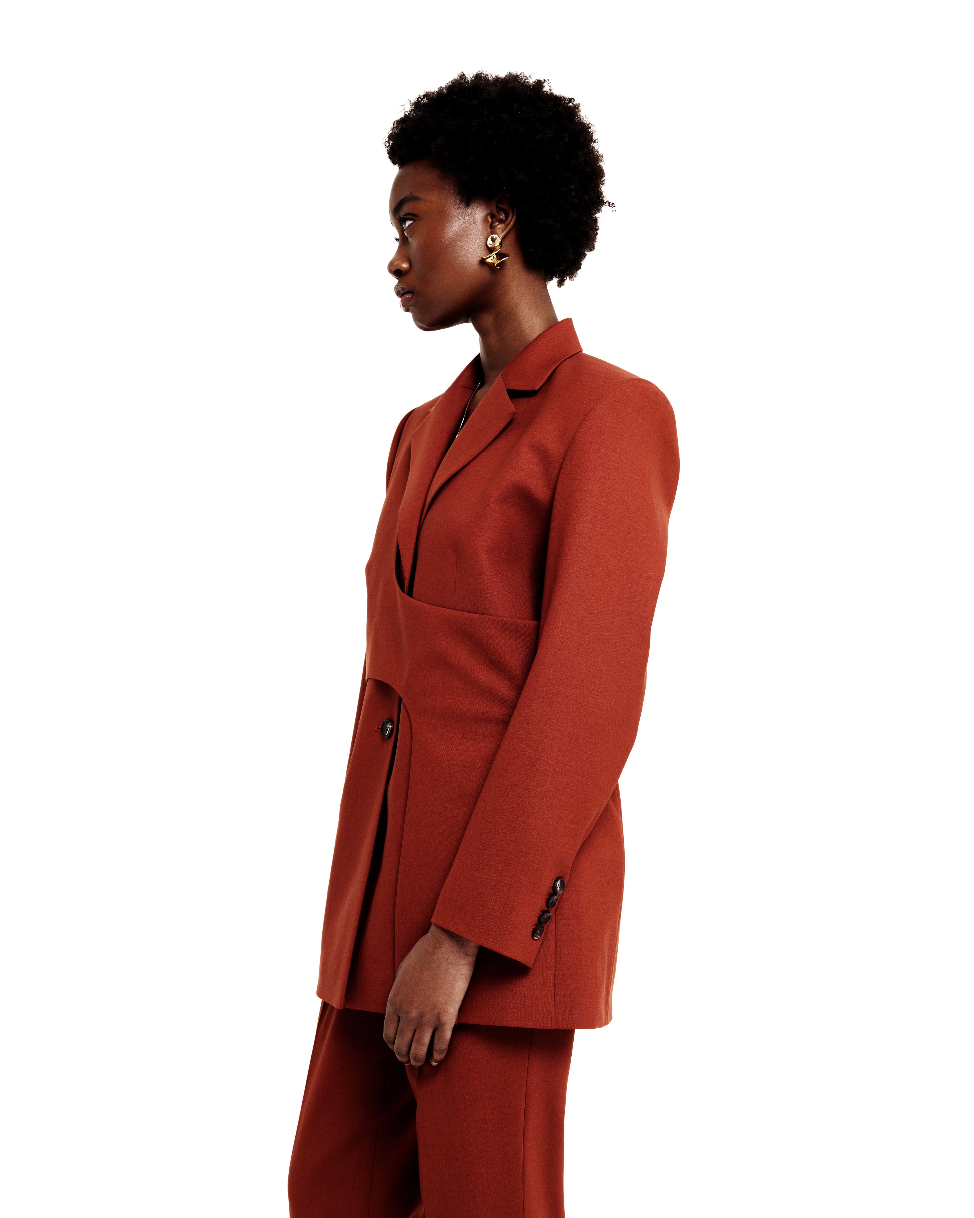 WOOL MODULAR BLAZER IN TERRACOTTA